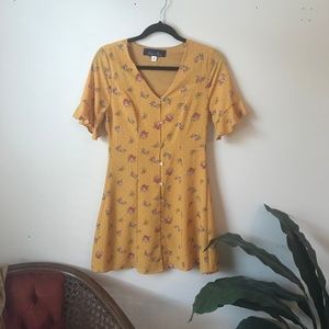 Yellow Floral Button-Up Dress
